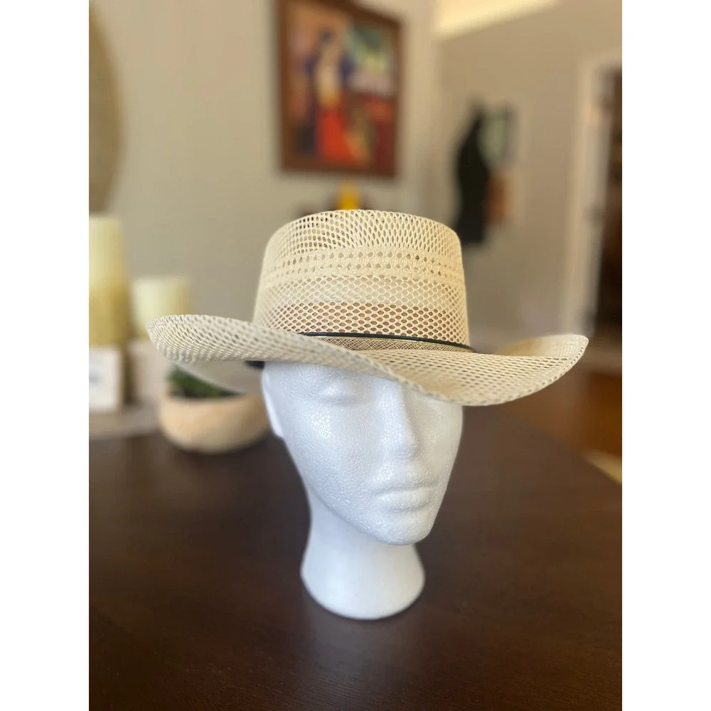 Woven Straw Cowboy Hat Size 55 6 7/8 Ventilated Western Sun Beach Hat Mexico